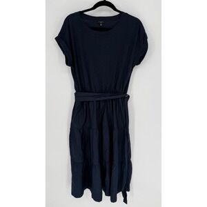 TALBOTS POPLIN SKIRT FIT & FLARE DRESS NAVY BLUE NWT SMALL PETITE - FLAW